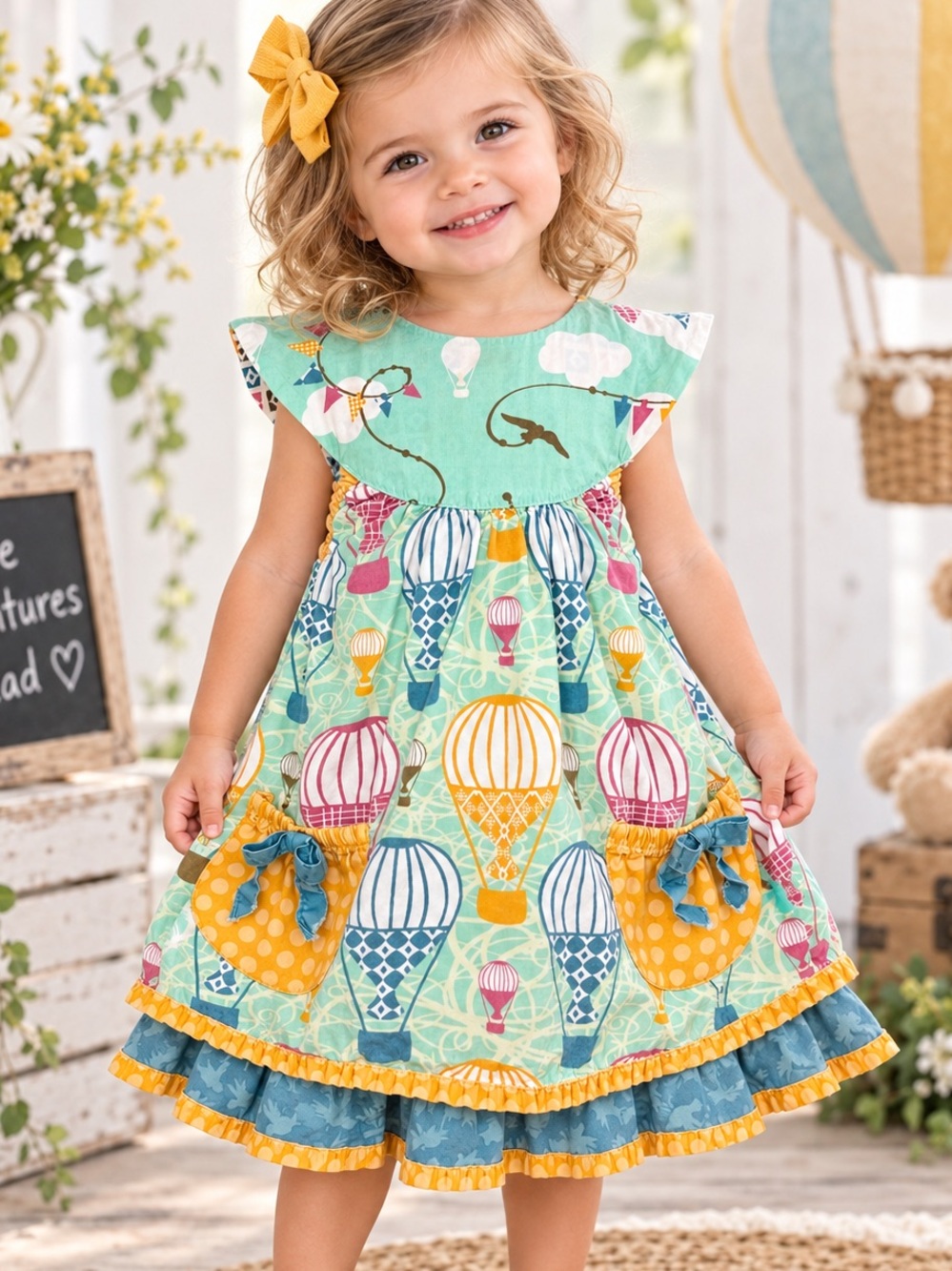 Jelly the Pug Girls 2T Hello Summer Sailor Hot Air Balloon Dress